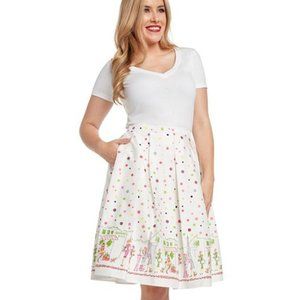 Eva Rose White City Print Pleated Skirt
